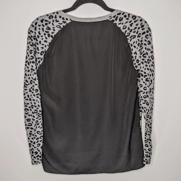 LOFT • Leopard Print Mixed Media Sweater V Neck - Picture 7 of 7